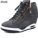 Women'sautumn Fashion All-match Denim Wedge Zipper Ankle Boots Lace Up High-heeled Sneakers Vulcanize Shoes Summer