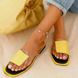 Women's Patchwork Slippers Female Leisure Square Toe Flat Ladies Casual Transparent Slides Women's Outdoor Beach