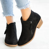 New Side Zipper Large Size Martin Boots With Square Root Low Sleeve Boots In The Tip Of Women's Short