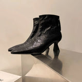 2024 New Niche Show Thin High With Small Square Head Thick Heel Martin Boots Female Sheepskin Black Ankle Boots