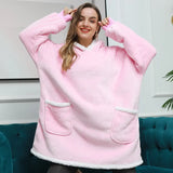 Oversized Hoodie Two Pocket Blanket Sweatshirt Fleece TV Blanket with Sleeves Bathrobe Sweatshirt for Men and
