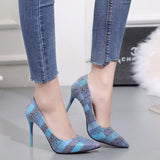 Plus size 34-42 Color Matching Women Shoes Printed Sexy Stilettos High Heels Shallow Pointed Toe Women High Heels Pumps