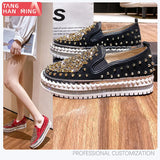Sales Anti-Wolf Rivet Round Head Low Top Single Shoes Women's Large Size Shoes Flat-Soled Lazy Shoes Women's Single