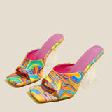 Simple Crystal Heel Open Toe High Heel Sandals and Slippers Fashion Shaped High Heel Color Fashion Square Head
