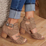 Hollow Out Sandals Mid Heel Summer Ladies Shoes Artificial Open Toe Casual Wedding Pumps Women Sandalias Casual