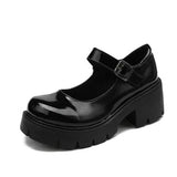 Janes Women's Patent Leather Pumps Ladies Lolita Shoes Woman Waterproof Platform Cosplay High Heels Female Vintage