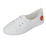Shoes Women Sneakers Fashion Embroidery Lightweight Lace Up Loafers Lady Classic White Walking Shoes School Student