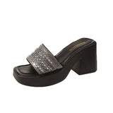 Breakj Summer New Fashion Women's Shoes Water Diamond One-Word Waterproof Platform Thick With Cool Drag High Heel Slippers