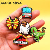 1pcs Dilophosaurus PVC Shoe Charms Accessories Decorations Jurassic Dinosaurs Bus Designer Croc Jibz Buckle Kids