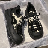 Women's Sneakers Shoes Lace up Thick Platform Casual Shoes Woman Leather Comfort Lady Walking Footwear Fashion Female Spring