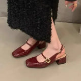 Silver Mary Jane Shoes Women's Shoes 2024 New Summer Temperament Thick Heel Square Head Shallow One Word With Single
