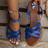 Breakj Round Head Flat Woven One-Word Buckle Sandals Women's Large Size Simple Beach Roman