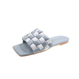 New Woman Flats Slippers Fashion Weave Grid Open Toe Shoes Designer Outdoor Bohemian Female Slides Shoes Sandals Women