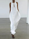 Celmia Fashion Casual Maxi Vesitdos Sleeveless Sexy Open Chest Long Robe O-neck Women Dresses Holiday Shirred Waist Tank