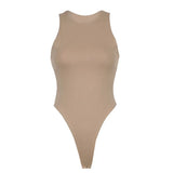 Cut Out Sexy Backless Bodysuit Women Nuded Solid Sleeveless Basic Bodycon Body Suit Top Skinny Short Jumpsuit