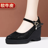 Heel Water Drill Sandals 2024 Summer New Soft-Soled High-Heeled Thick-Soled Waterproof Platform One-Word Buckle Comfortable Hollowed-Out Single