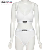 Beach Style Two Piece Set Women V-Neck Sleeveless Letter Embroider Camisole Top+Briefs Matching Shorts Vacation