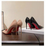 Breakj High-Heeled Shoes Female Fine Heel Sexy Black Bed Pointed High Heel Patent Leather Size French Single Shoe