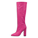 Breakj 2023 New Winter Pointed Thick With High Heel Star Diamond Fashion Show And Knee Boots Women's