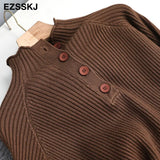 winter thick women's sweater 2020 loose warm oversize Sweater Pullover button women's turtleneck sweater long