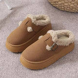 Breakj Fashion Autumn And Winter Thick Bottom Plush Buckle Warm Cotton Slippers Casual Large Size New Women's