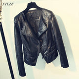Women Pu Leather Jacket Spring Autumn Short Jackets Female Turn-down Collar Outerwear Black Slim Faux Soft Leather