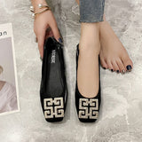 Spring Ballet Flats Shoes Women Soft PU Leather Crystal Slip On Boat Shoes Fashion Square Toe Rhinestone Ballerinas