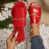 Summer New Gold Metal Chain Peep Toe Slippers Women’s Flat Luxury Outdoor Beach Flip Flop Female Sandals Trend Slides