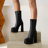 Big Size 43 Black Zipper High Heel Mid Calf Platform Women GO GO Boots Trendy Cosplay Elegant Luxury Winter
