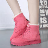Fur Snow Boots Flat Women's Suede Ankle Boots Lace Up Winter Plus Size Platform Ladies Warm Shoes 2019 New Flock