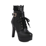 Womens Lolita Shoes Platform Spike High Heel Lace up Bow Ankle Boots Sweet Party Lolita Princess Cosplay