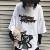 Harajuku Sweatshirt Women Patchwork Unisex Pullovers Japanese Anime Print Comics Jumpers Fake 2 Pieces Woman