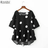 ZANZEA Bohemian Women Blouse 2022 Summer Office Lady Polka Dot Tops Casual Short Sleeve A-line Blusa Femininas Oversized