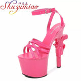 Brand High Heels Women's Shoes 2023 Sexy Gun Heel Sandals Waterproof Platform Fringe Cross-tied Strip Pole Dance