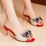 Crystal With Sweet Word-Drag Bowknot Cool Slippers Female Summer Outside Wear Everything With High Heel