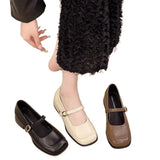 Breakj Goods Retro Mary Jane Women's Shoes Solid Color Square Head Thick Heel Single Shoes Elegant Wind Low Heel One Word
