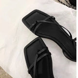 New Holiday Style Korean Square Head Cross Strap Roman Sandals Toe Blue Flat