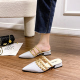 Breakj Rivet Cool Slippers Women Wear Flat-Bottomed Summer Shoal Sharp Leather Tip Half