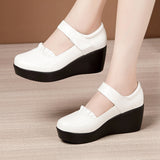 Slope Heel Single Shoes Women's 2023 Thick Bottom Waterproof Platform Soft Soles Red Large Size 43 Middle-Aged Mother