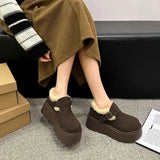 Breakj Women's Shoes Winter Female Cotton Shoes Pure Color British Style Fashion Versatile Thick Platform Increased Warm Student Commuting