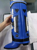 Breakj New 2023 Thick Heel Boots Color Show Western Boots Women's Full Cowhide Plus Size Martin