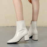 Dropshipping Autumn Women Fashion Square High Heels Zapatos De Mujer White Patent Leather Shoes Ankle Boots Black Woman