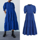 Women's Summer Dress Bohemian Sundress 2022 VONDA Vintage Lantern Sleeve Swing Party Long Dress Casual Robe