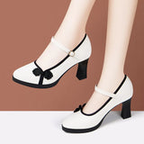 New Chinese Cheongsam Walking Shoes Retro Single Shoes High Thick Heels With Chinese Style Horse Dress Shoes