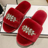 Fur Slippers 2024 New Fashion Chain Design Women Home Slippers Winter Indoor Open Toe Flat Non-slip Leisure Female