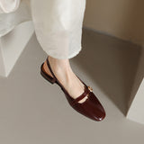 Breakj Retro Soft Leather Coarse Heel Mountain Tea Head Sandals Women's Summer New Low Heel Back Empty Mary Jane Single