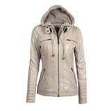 New Women Faux Leather Jacket Pu Motorcycle Hooded Hat Detachable Casual Leather Plus Size 5xl Punk