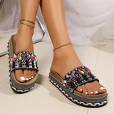 Breakj Fashion Family Style Thick Bottom Slippers Women Rivet Hemp Rope Large Size Water Loose Beach
