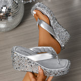 Breakj Summer New Square Head Pine Cake Thick Bottom Slippers Transparent One-Word Style High And High Women Wearing Squins Cool