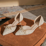 Crystal High Heels Female 2023 New Temperament Hollow Thin With Pointed Sexy Shallow Dress Wedding